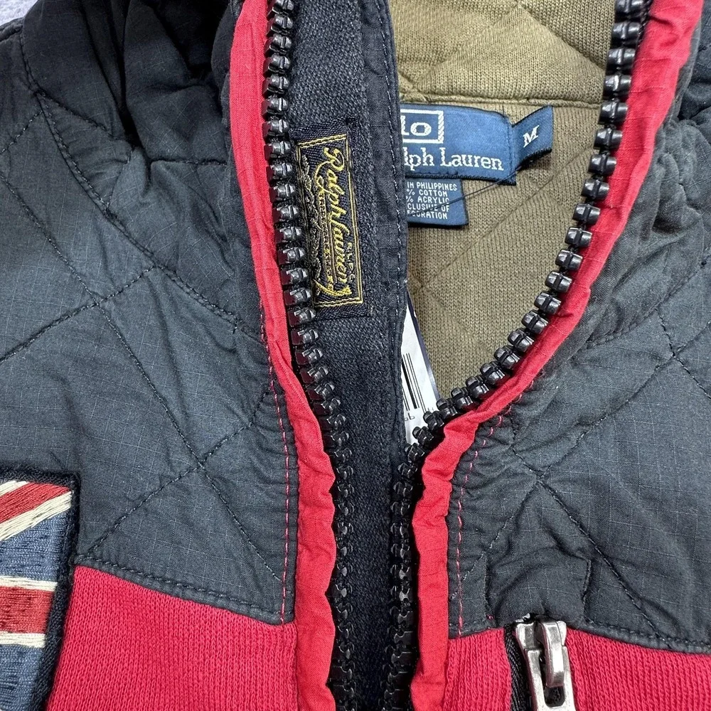 Vintage Polo Ralph Lauren Sweatshirt Medium Red Black Quilted 1/2 Zip Union Jack
